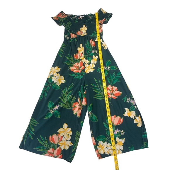 Patrons Of Peace Wide Leg Cropped Jumpsuit Green Floral 100% Rayon Size XS - Picture 4 of 8